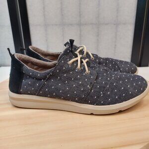 Toms Del Rey Blue White Polka Dots w/Suede Comfort Sneakers Women US 9